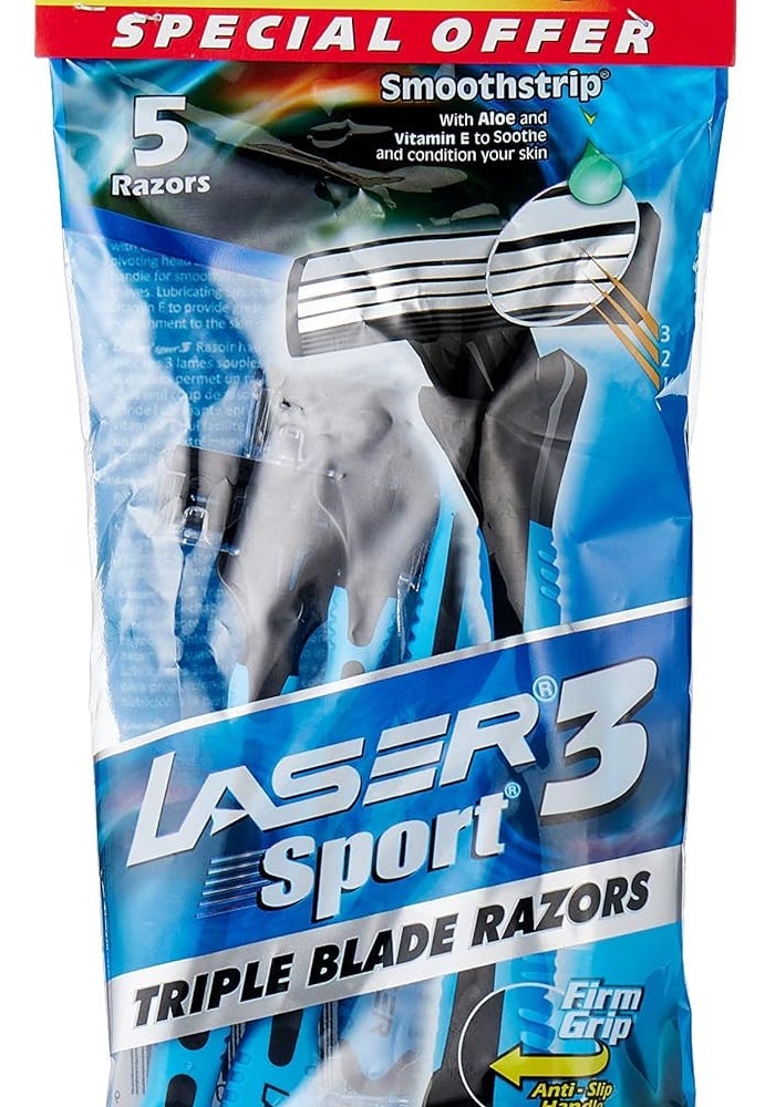 LASER مجموعة شفرات الحلاقة القابلة للتصرف ثلاثية الشفرات من ليزر سبورت - 10 قطع مع الألوة وفيتامين E لحلاقة فائقة السلاسة - Image 4