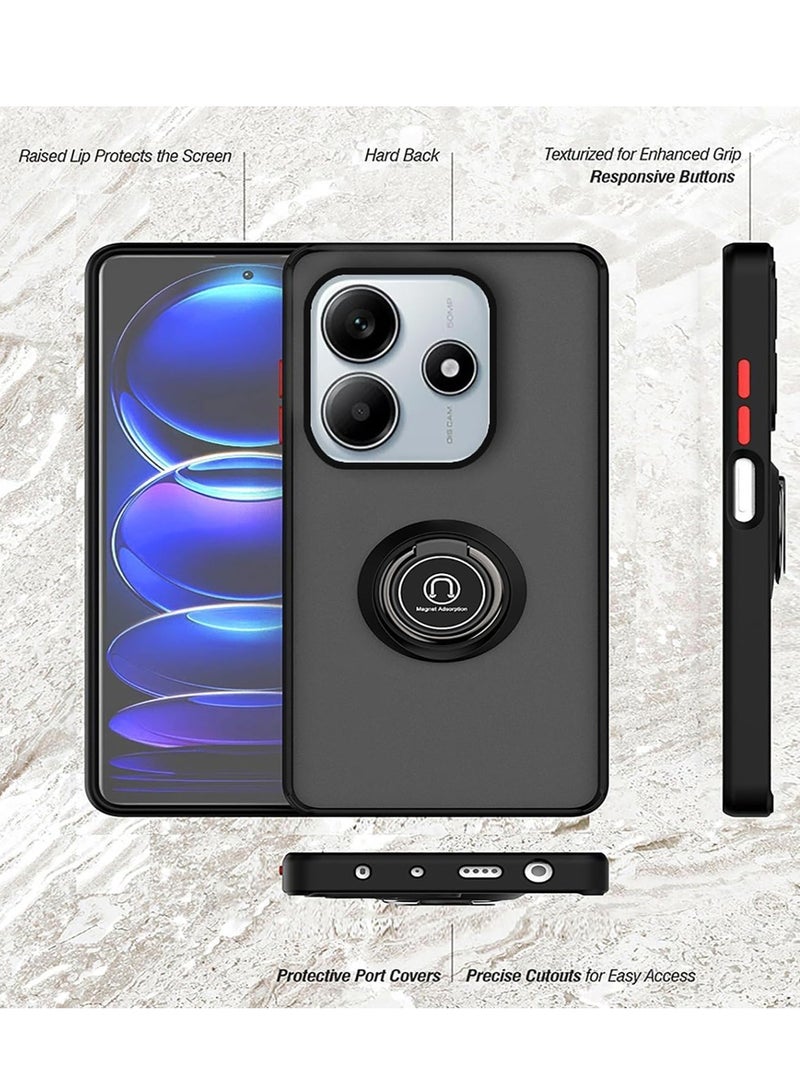 BORTONY Xiaomi Redmi Note 14 5G Case Cover Magnetic Car Mount Holder Case Rotational Metal Ring Grip Kickstand Cover Shockproof TPU Bumper for Redmi Note 14 5G - Image 3