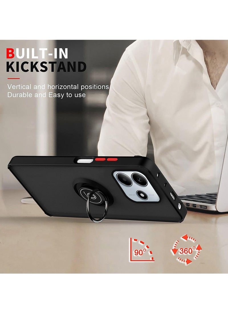 BORTONY Xiaomi Redmi Note 14 5G Case Cover Magnetic Car Mount Holder Case Rotational Metal Ring Grip Kickstand Cover Shockproof TPU Bumper for Redmi Note 14 5G - Image 5