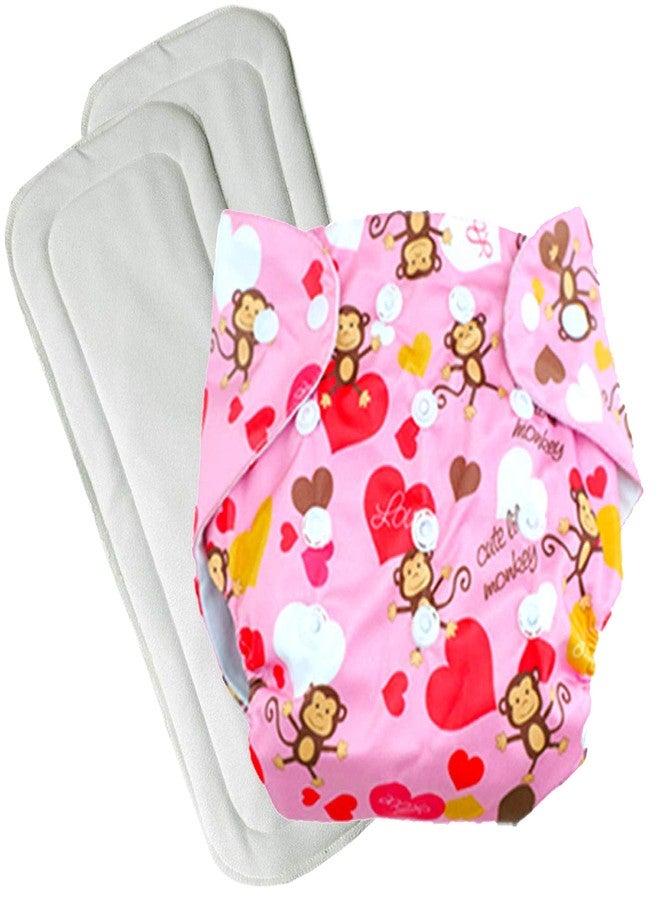 DOMENICO Washable Baby Diaper Premium Cloth Diaper Reusable, Adjustable Size, Waterproof, Pocket Cloth Diaper Nappie (1 Diaper and 2 Insert Pad)
