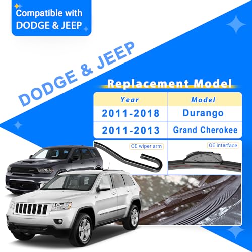 Raintok شفاطات الزجاج الأمامي RAINTOK بديل لسيارات دودج دورانجو 2011-2022 / جيب جراند شيروكي 2011-2013 مجموعة شفرات المساحات الأمامية والخلفية بجودة المصنع الأصلية - 22" 21" 12" (عبوة من 3)  - Image 2