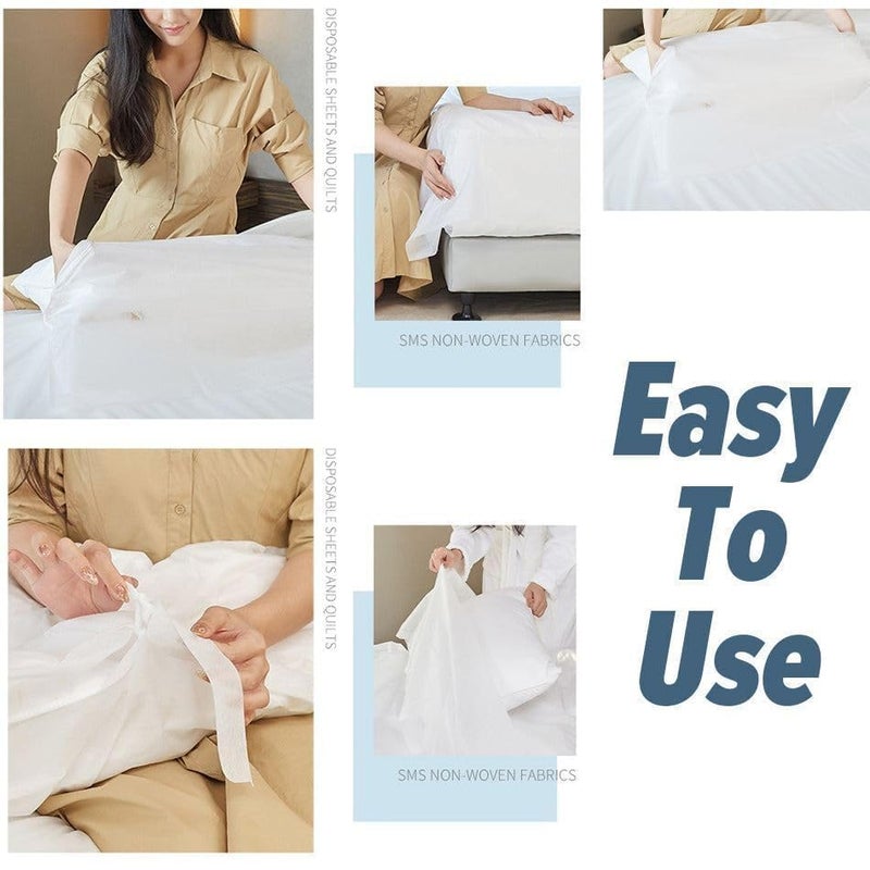 WROPZO Disposable Travel Bedding Set, Fitted Sheet with Quilt Cover and Pillowcase, Hotel Hospital Use, Pack of 4 Pieces - Image 3