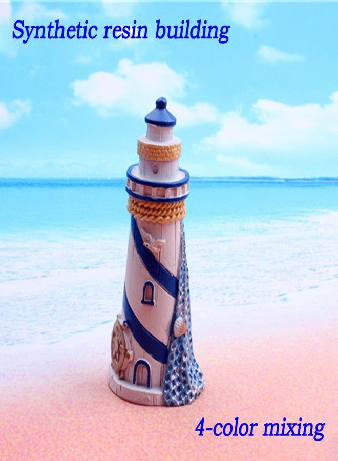 SHENIAFC Four Resin Lighthouse Models, Miniature Lighthouses, Outdoor Lighting, Garden Courtyard, Lawn, Fish Tank Decorations (Yellow+Blue) - Image 5