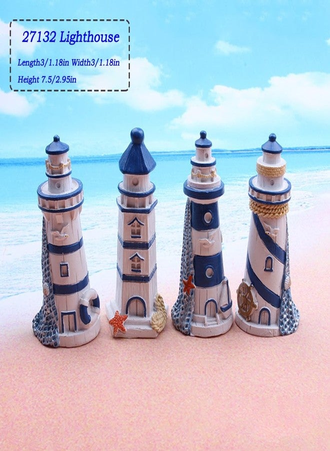 SHENIAFC Four Resin Lighthouse Models, Miniature Lighthouses, Outdoor Lighting, Garden Courtyard, Lawn, Fish Tank Decorations (Yellow+Blue) - Image 2