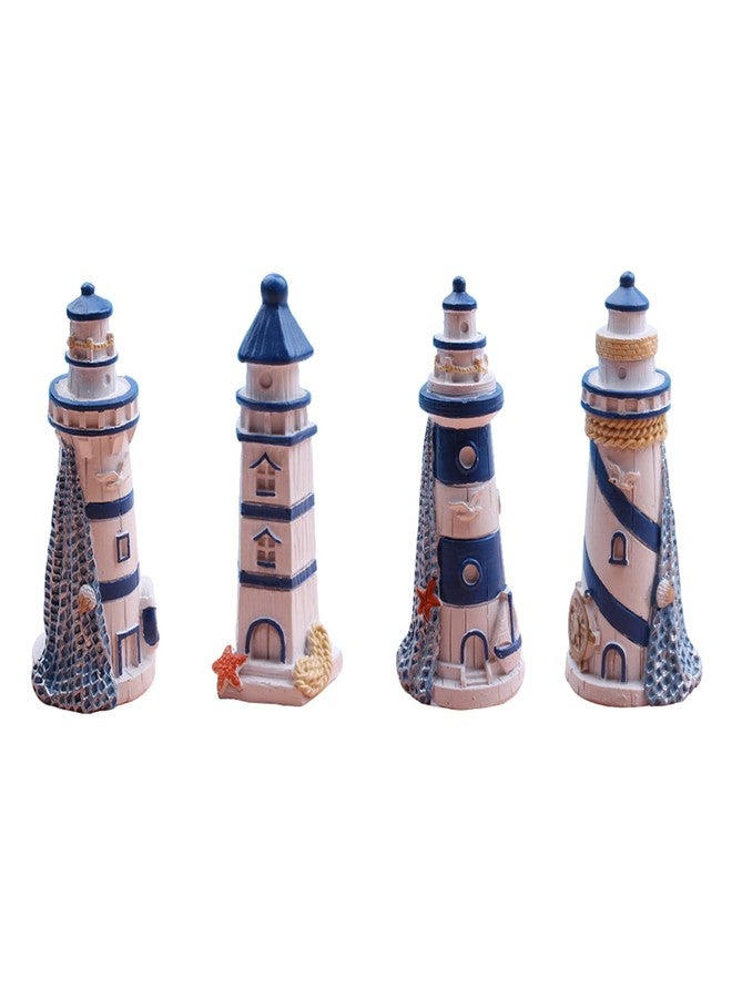 SHENIAFC Four Resin Lighthouse Models, Miniature Lighthouses, Outdoor Lighting, Garden Courtyard, Lawn, Fish Tank Decorations (Yellow+Blue) - Image 1