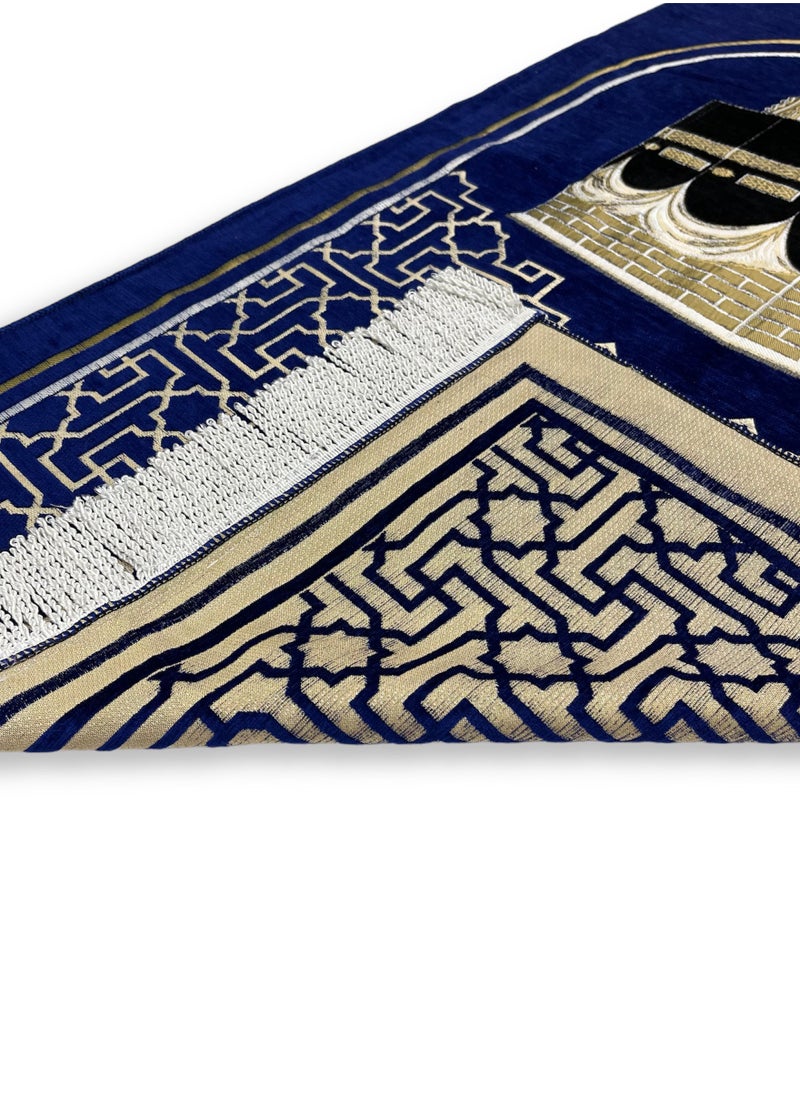 Luxury Chenille Soft Prayer Mat with Motifs Inspired by the Curtain of Holy Kaaba and the Clock Tower Design size 115x70 cm