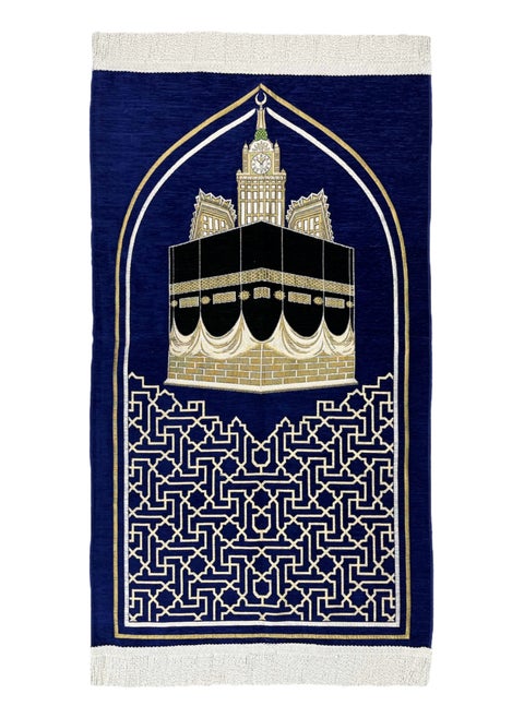Luxury Chenille Soft Prayer Mat with Motifs Inspired by the Curtain of Holy Kaaba and the Clock Tower Design size 115x70 cm