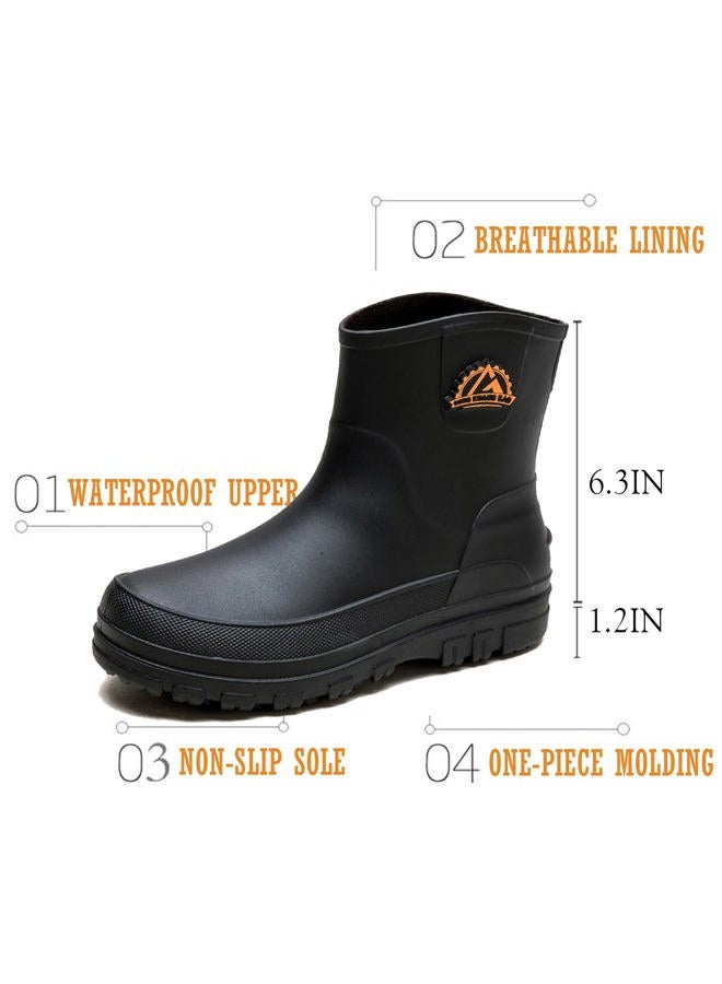 IQAXC Waterproof Garden Rain Boots for Men Breathable Lightweight Mid Calf Deck Fishing Outdoor Slip Resistant Shoes, Low-cut Black, 10 Women/8.5 Men - Image 2