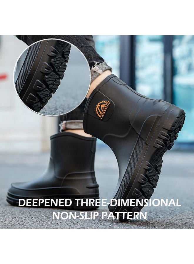 IQAXC Waterproof Garden Rain Boots for Men Breathable Lightweight Mid Calf Deck Fishing Outdoor Slip Resistant Shoes, Low-cut Black, 10 Women/8.5 Men - Image 3