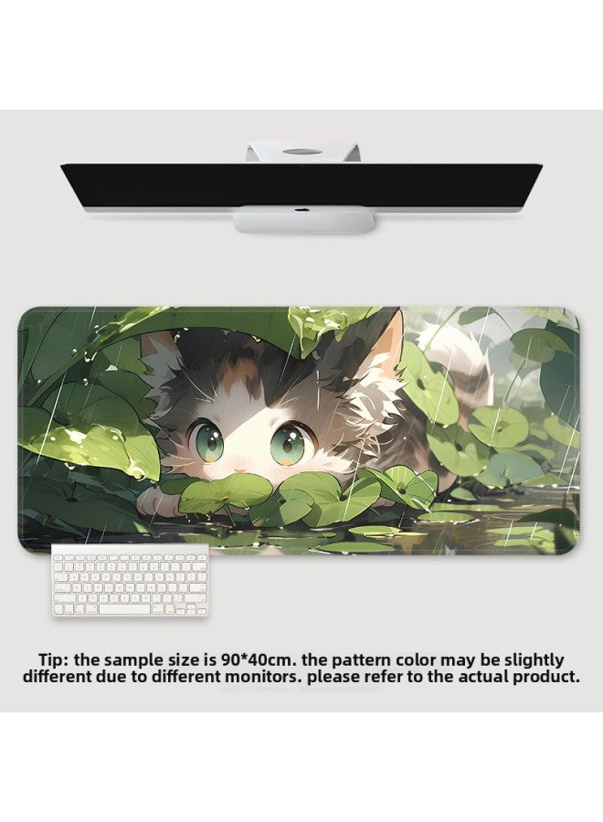 Mouse Pad Oversized Office Cat Girl Cute Cartoon Creative Worker Computer Keyboard Learning Desk Mat-Color:900*400*2-Pattern:TU-518 [lotus Leaf Cat]] - Image 1