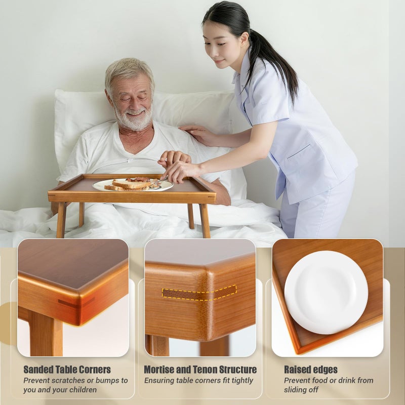 Bmboryxa Bamboo Bed Table Tray with Support Bar and Foldable Legs, Breakfast Food Trays Table for Bed Sofa Eating and Laptops, TV Lap Tray Table on Couch (Applied for Invention Patent) - Image 5
