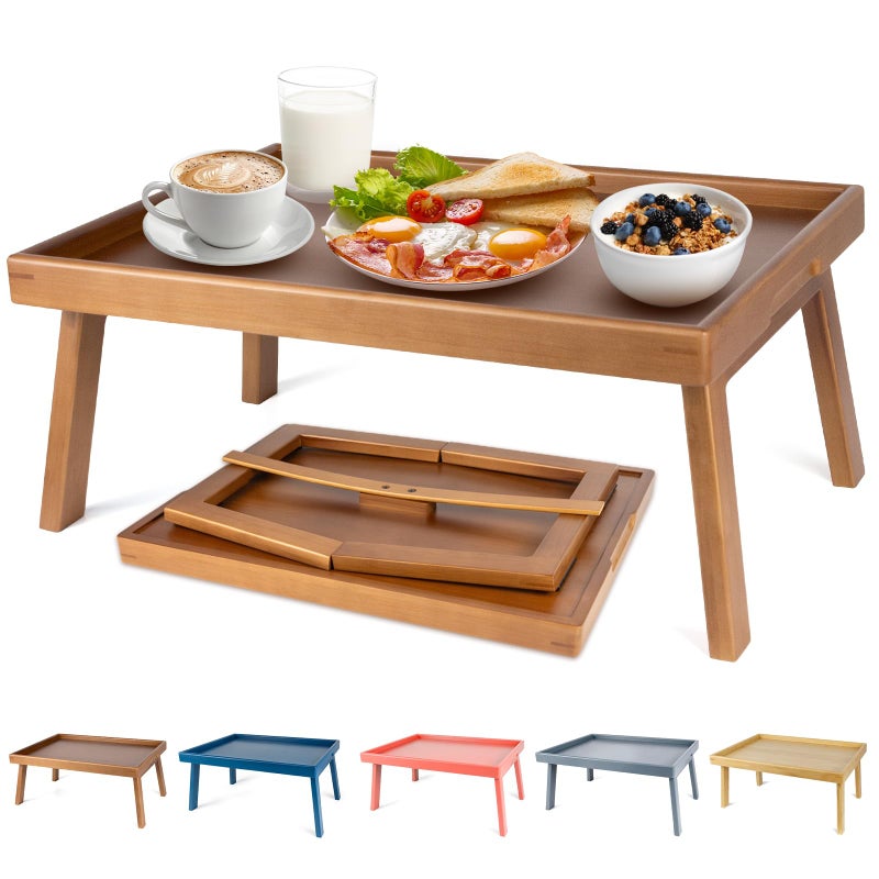 Bmboryxa Bamboo Bed Table Tray with Support Bar and Foldable Legs, Breakfast Food Trays Table for Bed Sofa Eating and Laptops, TV Lap Tray Table on Couch (Applied for Invention Patent) - Image 1