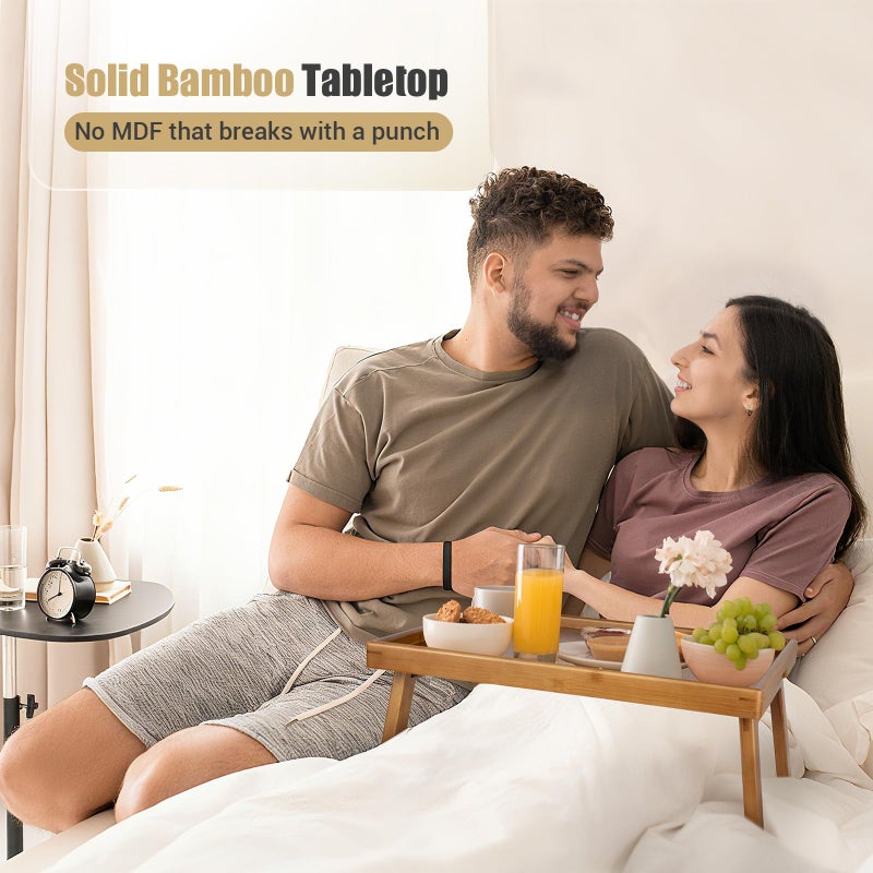 Bmboryxa Bamboo Bed Table Tray with Support Bar and Foldable Legs, Breakfast Food Trays Table for Bed Sofa Eating and Laptops, TV Lap Tray Table on Couch (Applied for Invention Patent) - Image 4