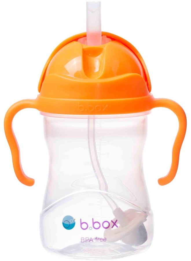 b.box b.box Sippy Cup with Innovative Continuous Flow Weighted Straw Cup, Baby Straw Cup, Drink from Any Angle, Easy-Grip Handles, 8oz, 6 Months+, Orange Zing  - Image 1