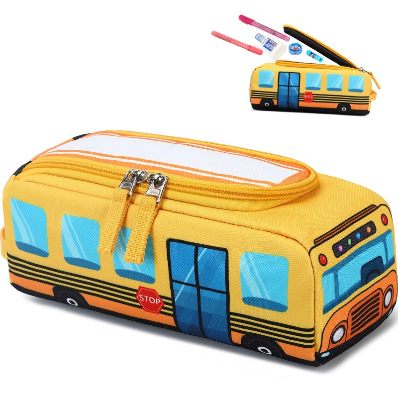 LEDAOU Cute Pencil Case for Kids Girls Boys Pencil Pouch kawaii Pen Pencil Box Bag Holder for School Students Yellow School Bus