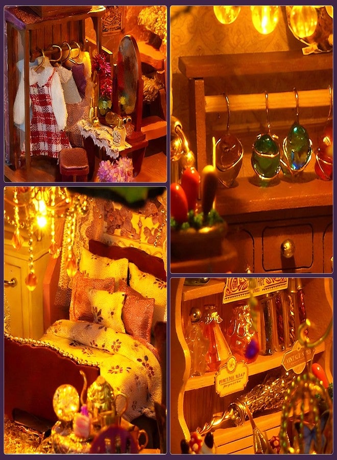 Foyucool Miniature House Kit, DIY Dollhouse Kits with Lights and Dust Cover, The for Family & Friends, Creative Craft Kit with Two-Story Witch's Magic Shop - Image 3