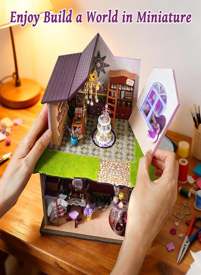 Foyucool Miniature House Kit, DIY Dollhouse Kits with Lights and Dust Cover, The for Family & Friends, Creative Craft Kit with Two-Story Witch's Magic Shop - Image 5