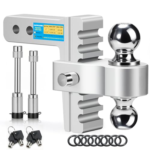GAFONAXDRI Aircraft Aluminum Adjustable Trailer Hitch for 2 Inch Receiver, Tow Dual Ball 2'' & 2-5/16'' Towing Weight 12,500 LBS, 6'' Drop/Rise, Lightweight/Anti Rust Anti Rattle, Bulletproof Lock Pin - Image 1
