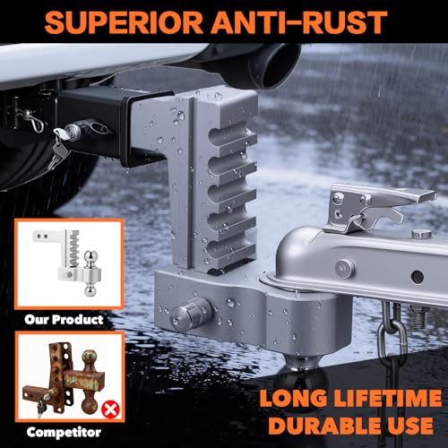 GAFONAXDRI Aircraft Aluminum Adjustable Trailer Hitch for 2 Inch Receiver, Tow Dual Ball 2'' & 2-5/16'' Towing Weight 12,500 LBS, 6'' Drop/Rise, Lightweight/Anti Rust Anti Rattle, Bulletproof Lock Pin - Image 3