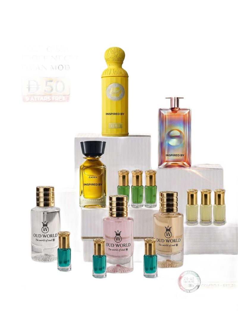 Oud World مجموعة عود وورلد كومبو 23 - ثلاثي عطور فولت قيساح، إيدول نكتار وعمان مود | مزيج من الورد الحلو والعود - Image 1