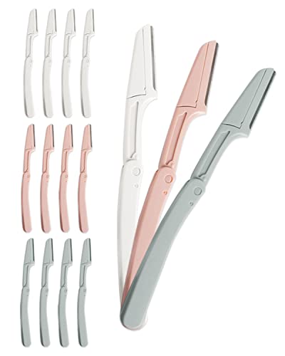Eyebrow Razors for Women 15 Pcs Safe Dermaplane Razor Dermaplaning Tool for Face Foldable Eyebrow Razor for Women and Men that Helps Smooth the Skin 3 Colors