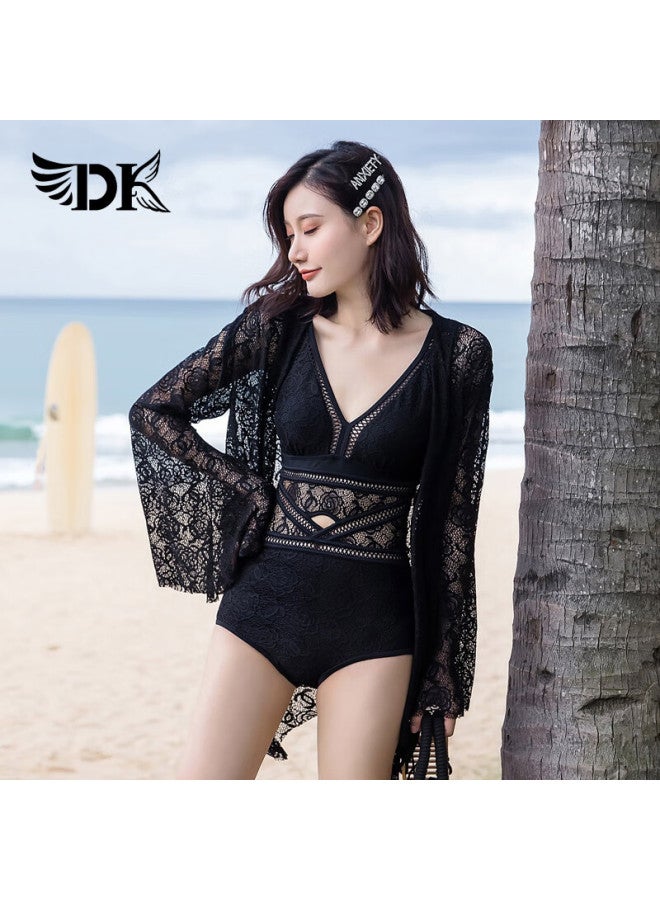 Dk Swimsuit For Women Small Chest, One-piece, Conservative, Tummy-covering, Slimming, Korean Style, Hot Spring Cover-up, Swimwear, White, L - Image 3