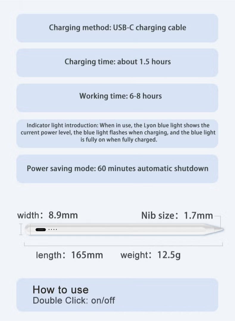 Stylus pen for iPad with palm rejection function, active pencil compatible (2018-2022) Apple iPad Pro 11/12.9 inches, iPad 10/9/8/7/6th generation, iPad Air 5/4/3 Generation, iPad Mini 6/fifth generat - Image 5