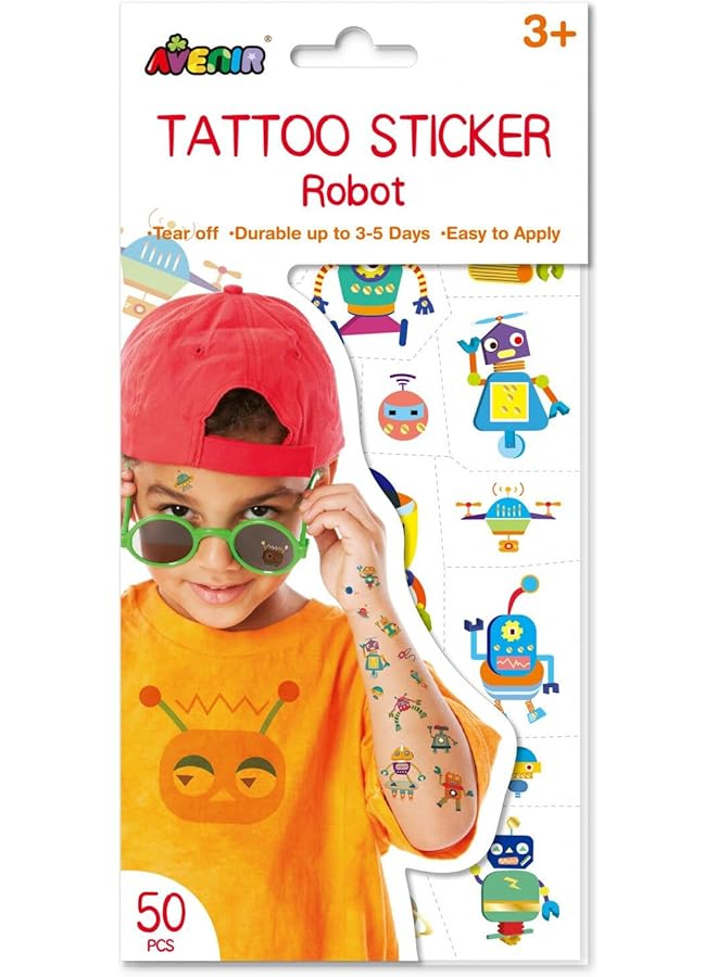Avenir Tattoo Sticker Robot 50Pc Set Of Temporary Tattoos High Quality Water Based Ink Safe And Easy To Apply And Remove Lasts 3 5 Days For Kids 3 Plus - Image 1