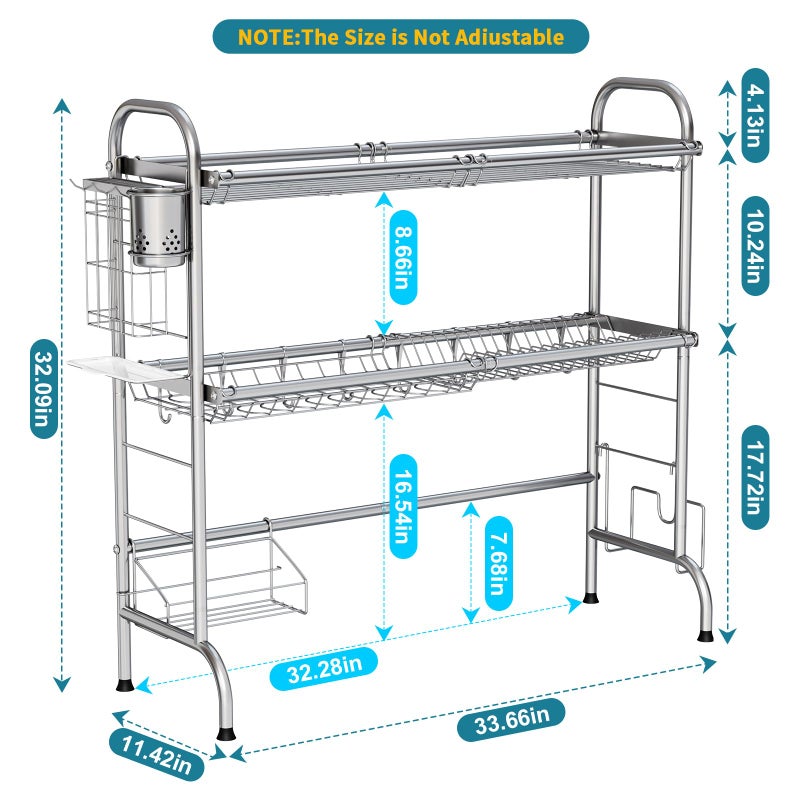 HOWDIA Stainless Steel 2-Tier Over The Sink Dish Drying Rack with Utensil Holder, Large, for Kitchen Counter - Image 4