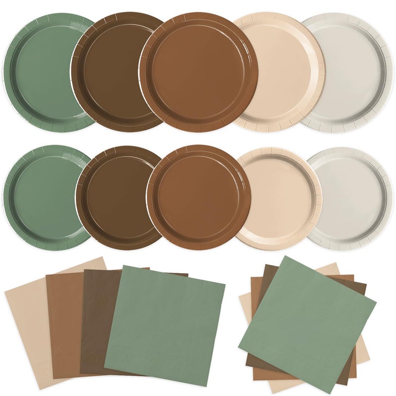 Oigco 150 PCS Woodland Baby Shower Decorations - Sage Green Neutral Forest Animal Brown Plates and Napkins for Safari Jungle Baby Shower Decorations, Serves 50 - Image 1