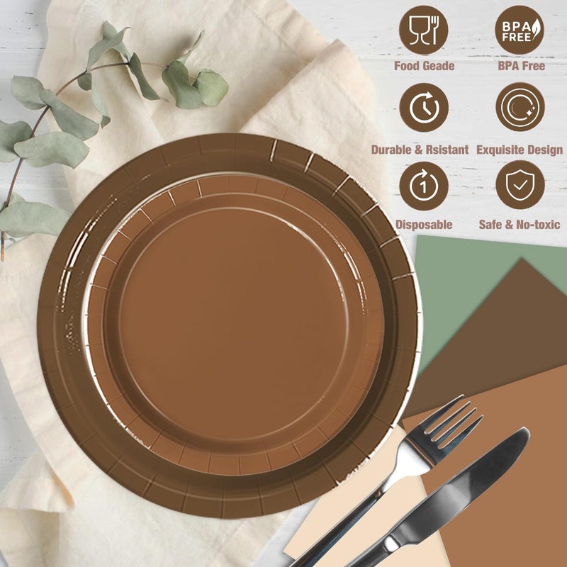 Oigco 150 PCS Woodland Baby Shower Decorations - Sage Green Neutral Forest Animal Brown Plates and Napkins for Safari Jungle Baby Shower Decorations, Serves 50 - Image 4