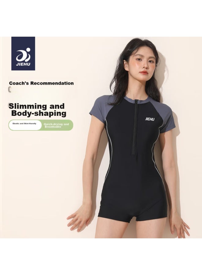 Jiehu Women's One-piece Swimsuit, Boyshort Style, Conservative Training Swimwear, Plus Size, Tummy Control, Slimming, Suitable For Hot Springs And Swimming