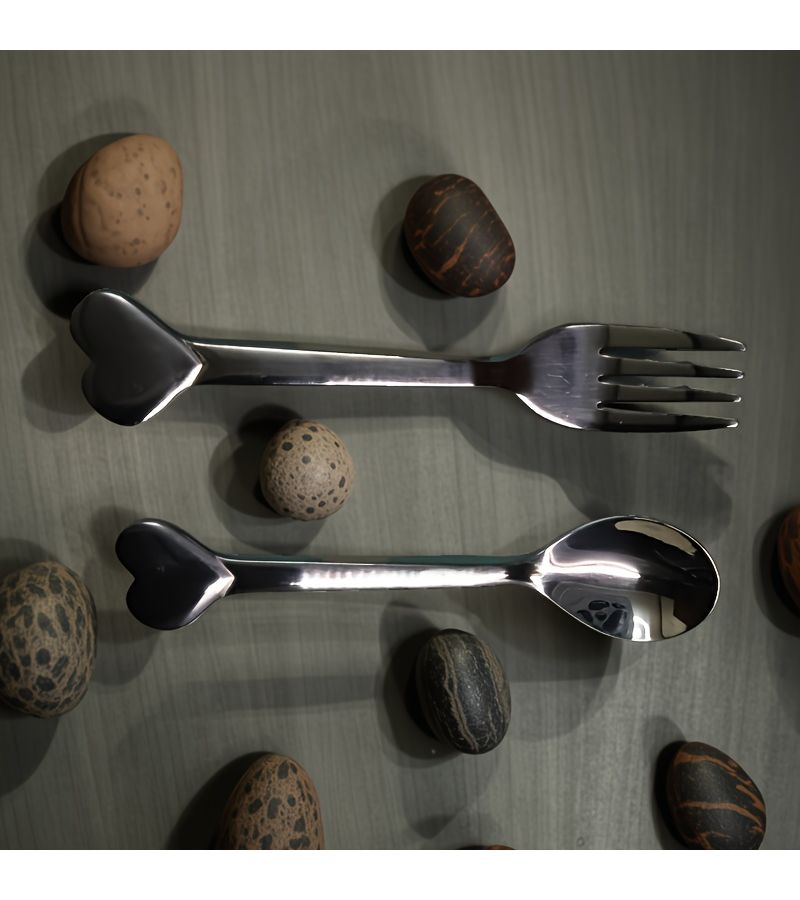 2 Piece Stainless Steel Cutlery Set Heart Shaped Dessert Spoon Fruit Fork - Image 4