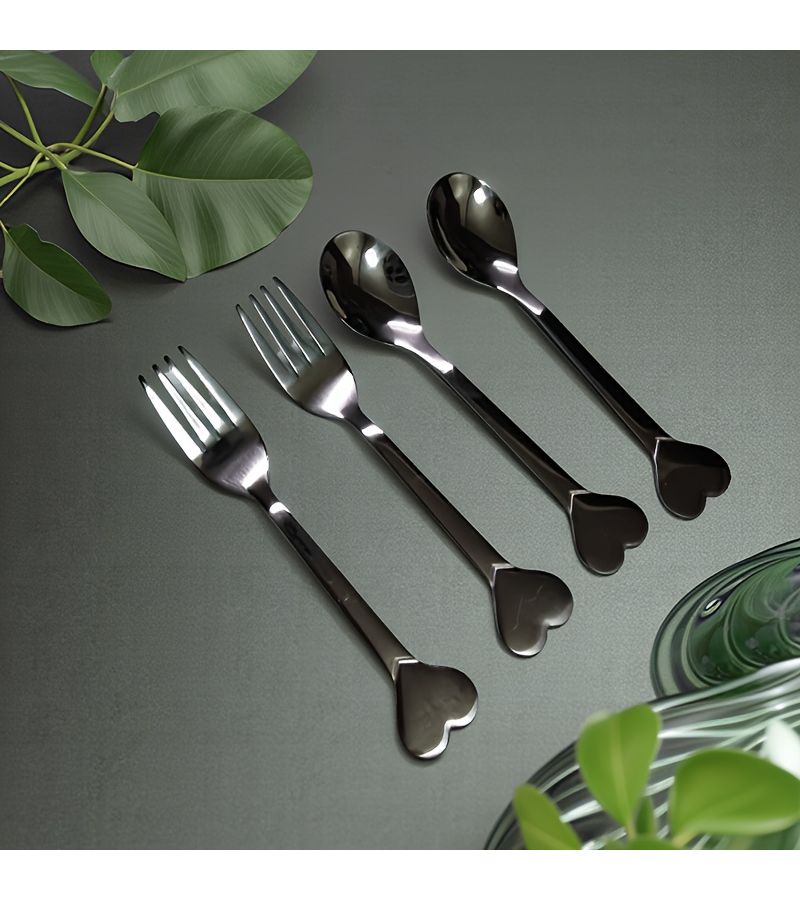 2 Piece Stainless Steel Cutlery Set Heart Shaped Dessert Spoon Fruit Fork - Image 2