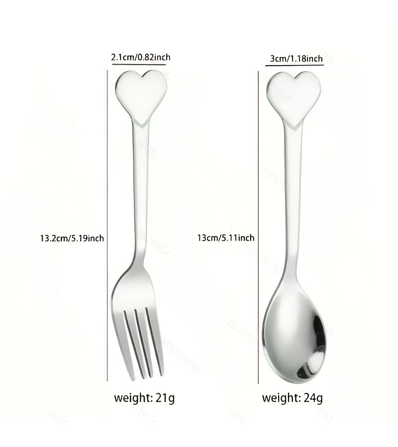 2 Piece Stainless Steel Cutlery Set Heart Shaped Dessert Spoon Fruit Fork - Image 3