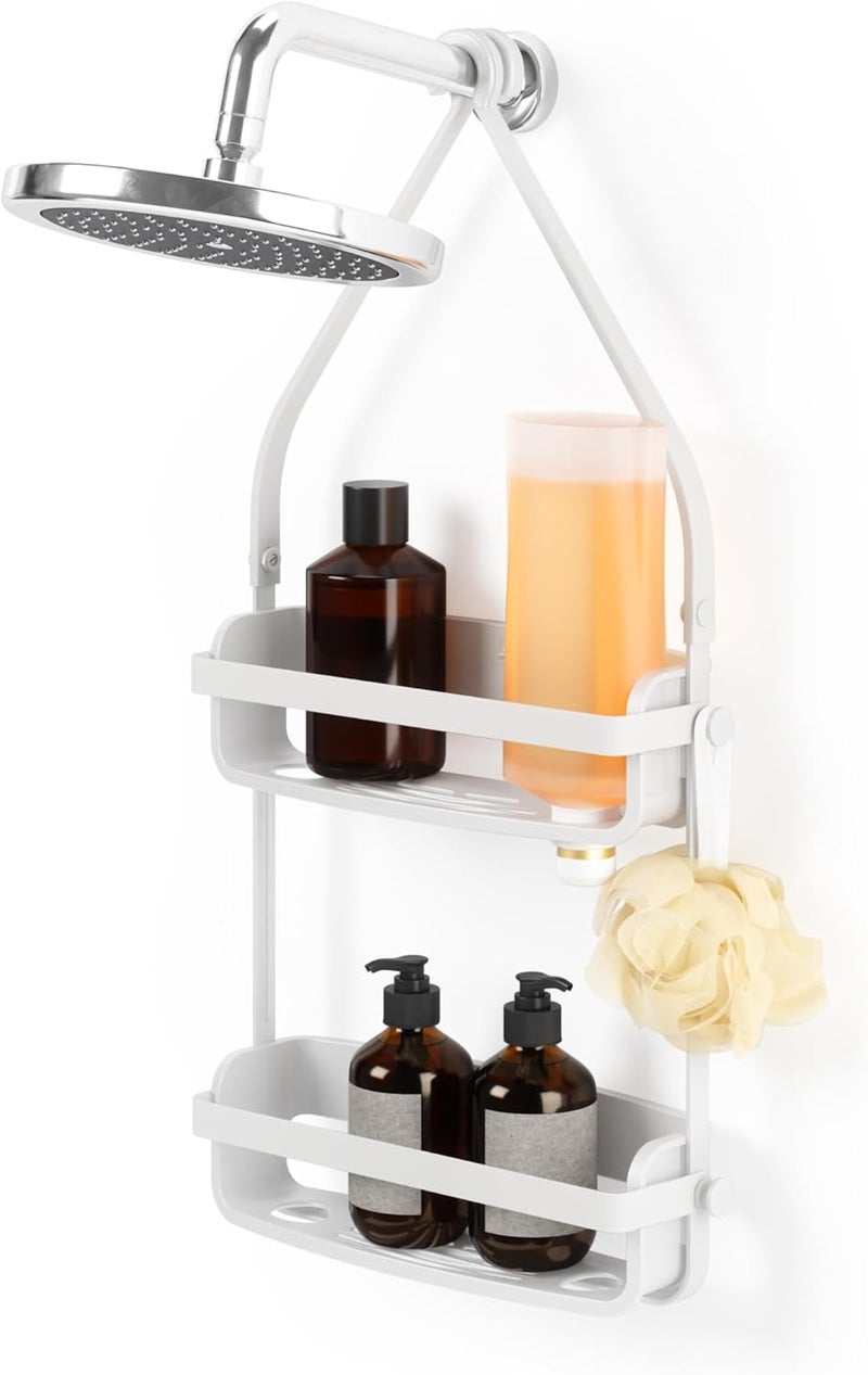 Umbra Flex Hanging Shower Caddy with 2 Shelves, Bathtub Shelf and Bathroom Organizer, White - Image 1