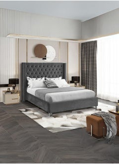 Bed and Mattress Zone Fabric Tufted Upholstered Bed 200x150 Queen Size Grey Color 