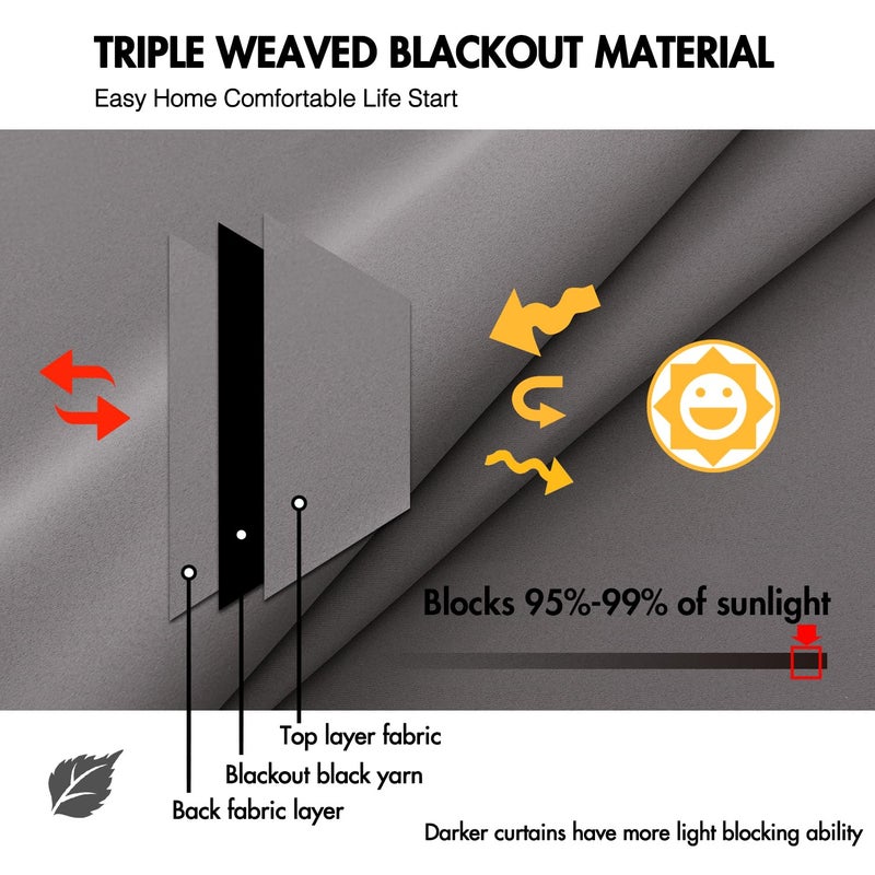 ANRODUO Rod Pocket and Back Tab Pleated Blackout Curtains with Hooks, Rings, Grey Curtains 84 Inches Long 2 Panels, Thermal Insulated Room Darkening Living Room Bedroom Curtain, 42x84 Inches - Image 2