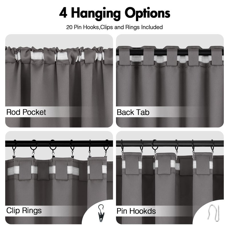 ANRODUO Rod Pocket and Back Tab Pleated Blackout Curtains with Hooks, Rings, Grey Curtains 84 Inches Long 2 Panels, Thermal Insulated Room Darkening Living Room Bedroom Curtain, 42x84 Inches - Image 4