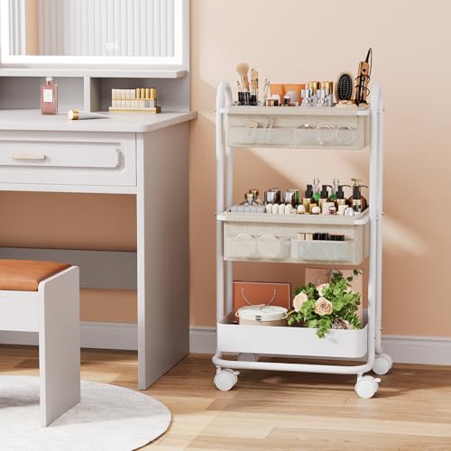 Modanais Baby Diaper Caddy Organizer Cart - 3 Tier Rolling Storage Cart with Wheels, Baby Essentials Nursery Storage, Detachable Dividers - for Crib, Bedroom, Art & Craft Organizer (Off White) - Image 5