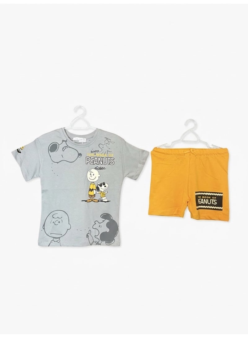 Zara Boys 100% Cotton Peanuts Graphic Tee & Drawstring Shorts 2-Piece Outfit Set - Image 2