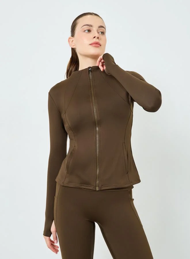 Styli Active  Pack of 3 - Low Back Sports Bra and Zip-Up Jacket with Leggings for Women | Best Price UAE