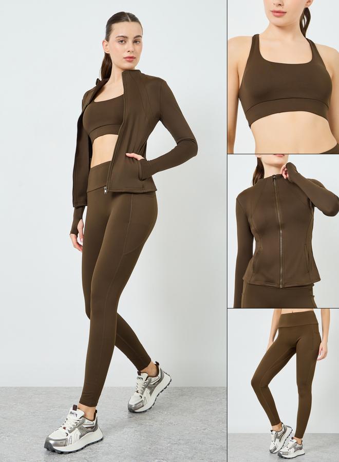 ستايلي اكتيف طقم منسق من حمالة صدر رياضية وجاكيت بسحاب مع ليقنز - Image 1