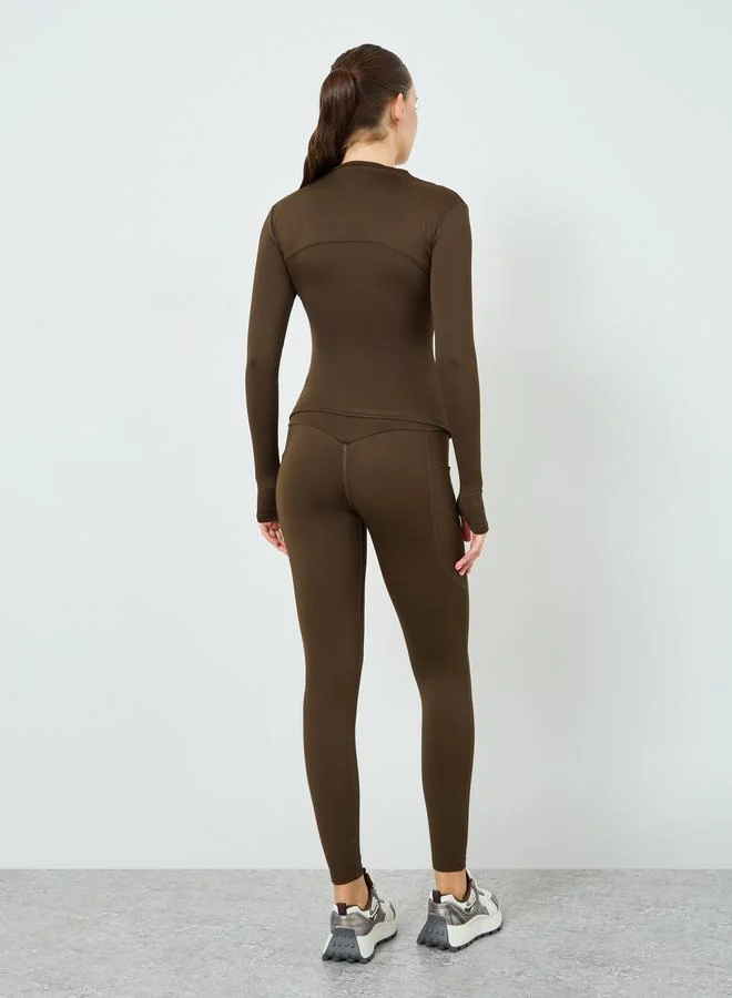 Styli Active  Pack of 3 - Low Back Sports Bra and Zip-Up Jacket with Leggings for Women | Best Price UAE