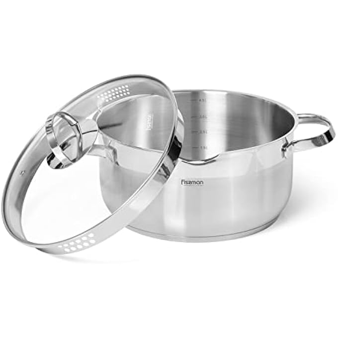 Fissman Callisto Stockpot 24X115Cm50L With Glass Lid Pouring Lip Andlid Strainer Stainless Steel - Image 2