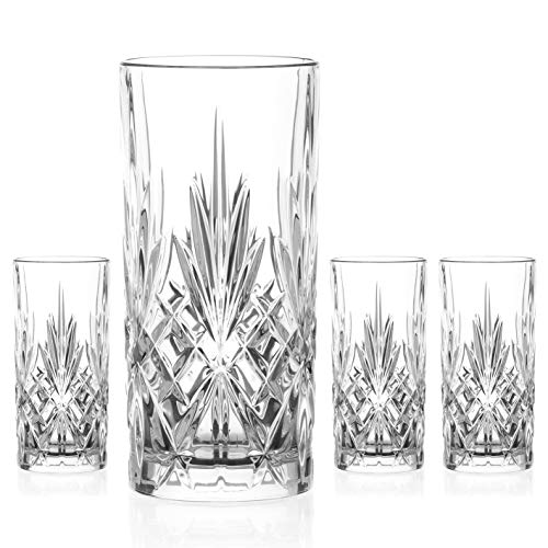 DIAMANTE Chatsworth Hi Ball Tumbler  Perfect for Long Drinks Cocktails and Water  Premium Lead Free Crystal  Set of 4