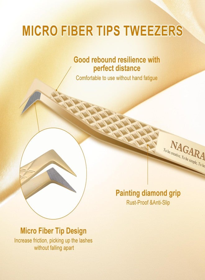 NAGARAKU Precision Fiber Tip Tweezer for Eyelash Extensions Diamond Grip Anti-Static Anti-Slip Premium Stainless Steel Pointed Volume Eyelashes Boot Tweezers Supplies with Box(L Typ Tweezers AG-09) - Image 3
