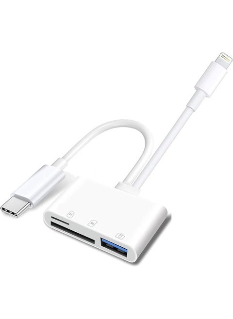 For IPhone Ipad Lightning Camera Reader Adapter Otg Data Cable Flash Memory Card Storage Device Digital Cputer Accessories-Color:Dual-wire Dual-port Card Reader + Otg