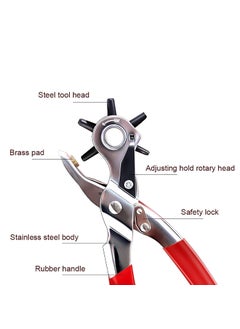 Orrda Orrda Leather Hole Punch Metal Revolving Leather Punch Pliers Machine Rotary Belt Puncher Cutter for Watch Bands Straps Dog Collars Saddles Shoes 1 Psc_SilverRed  - Image 5