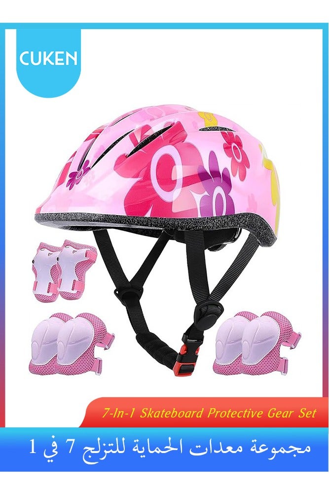 Cuken Kids Helmet Adjustable,For Kids Ages 3-7 Years Old,Kids Bike Helmets For Boys And Girls,With Protective Sports Gear Set Knee Elbow Pads Wrist Guards,For Skating Bike Scooters(Pink) - Image 1